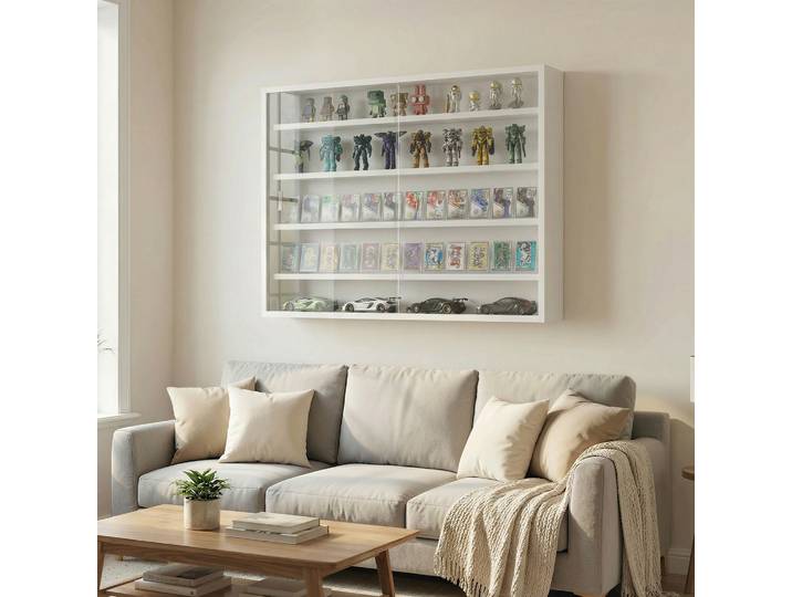 Vitrine murale en bois Rosahqnda pour objets de collection, 4 étagères réglables en hauteur, portes coulissantes doubles en verre transparent, vitrine anti-poussière pour figurines, voitures