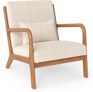 Costway Accent Chair Corduroy Upholstered Lounge Chair with Lumbar Pillow-Beige