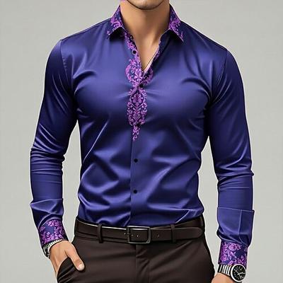 Herren Blumendruck Ethnisch Blumen Hemd Satinhemd Kleidhemd Langarm Vintage-Retro Urlaub Alltagskleidung Sommer Frühling Herbst Umlegekragen 3D-Druck Hemden mit Knopfleiste Burgunderrot Hellbraun