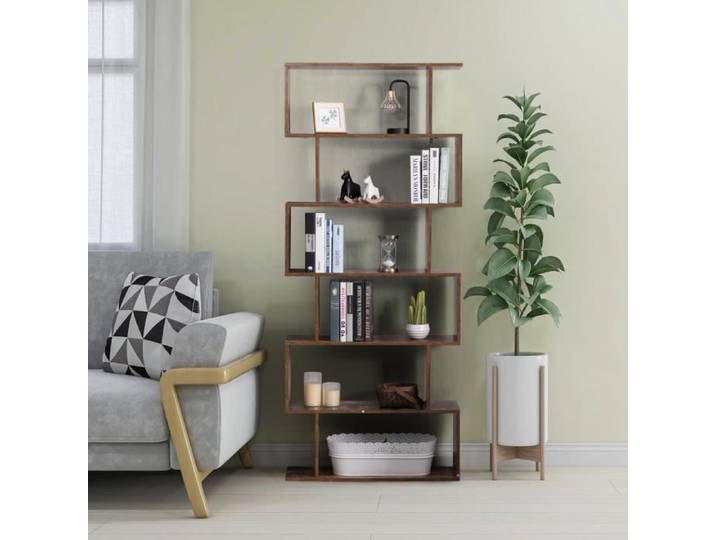 DREAMADE Bibliothèque à 6 Niveaux Solide Etagère de Rangement avec Apparence en Forme S Se Tenir Librement Etagère Décoratif