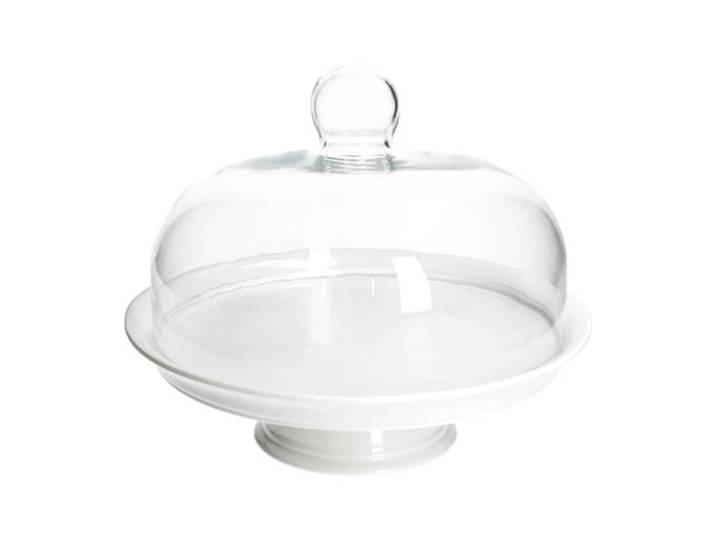 Taartplateau, porselein, met glazen stolp, Ø 30 cm