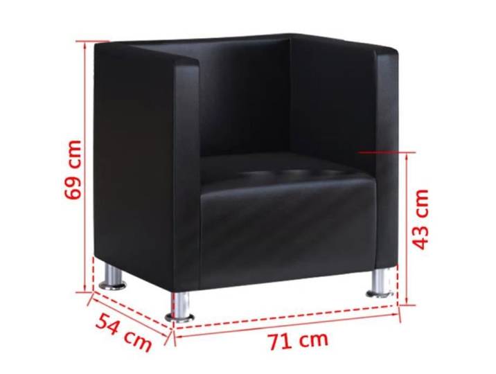 Fauteuil Design de Cube Fauteuil de Salon Cuir Synthétique Noir 71 x 54 x 69 cm