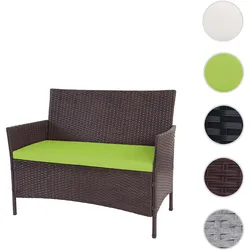 Poly-Rattan Gartenbank Halden, Sitzbank Bank ~ braun-meliert, Kissen grün