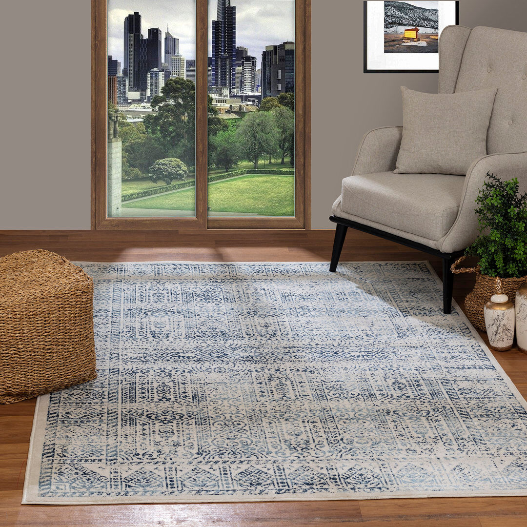 17 Stories Rectangle Oriental Area Rug Light Blue/White Rectangle 200 x 275cm