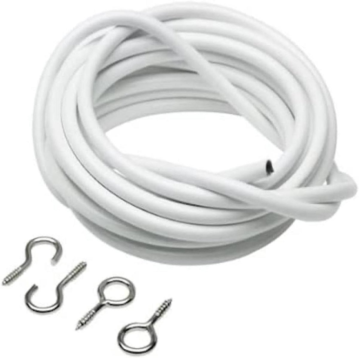 Wit gordijndraad met haken en ogen, 120 cm