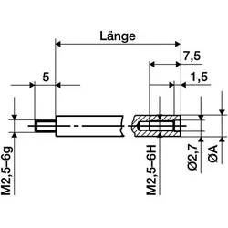 KÄfer Verlängerungsstück L.50mm Messbolzen-D.4mm z.Messuhren