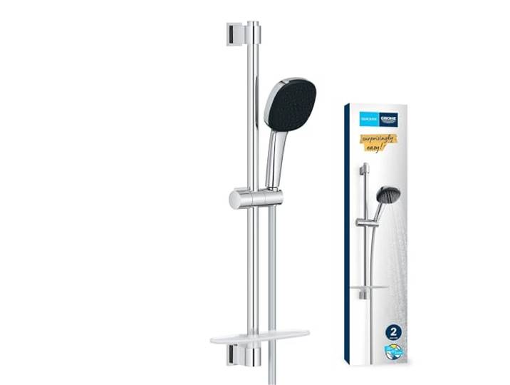 GROHE Vitalio Comfort 110\, Ensemble de douche avec Douchette 2 jets\, Barre de Douche 60cm\, Flexible de douche 1\,75m\, Tablette\, A coller avec GROHE QuickGlue ou à visser\, Chromé\, 26929001