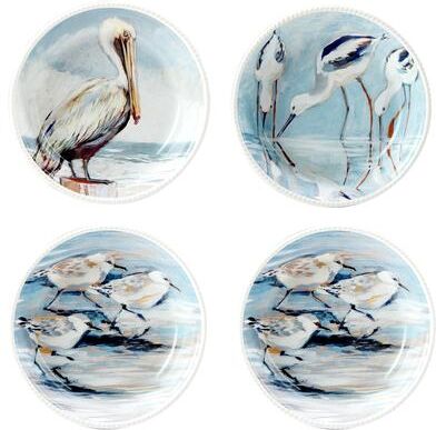"Certified International Shorebirds 40 oz. Soup/Cereal Bowls, Set of 4 - 9"" Dia x 2"""
