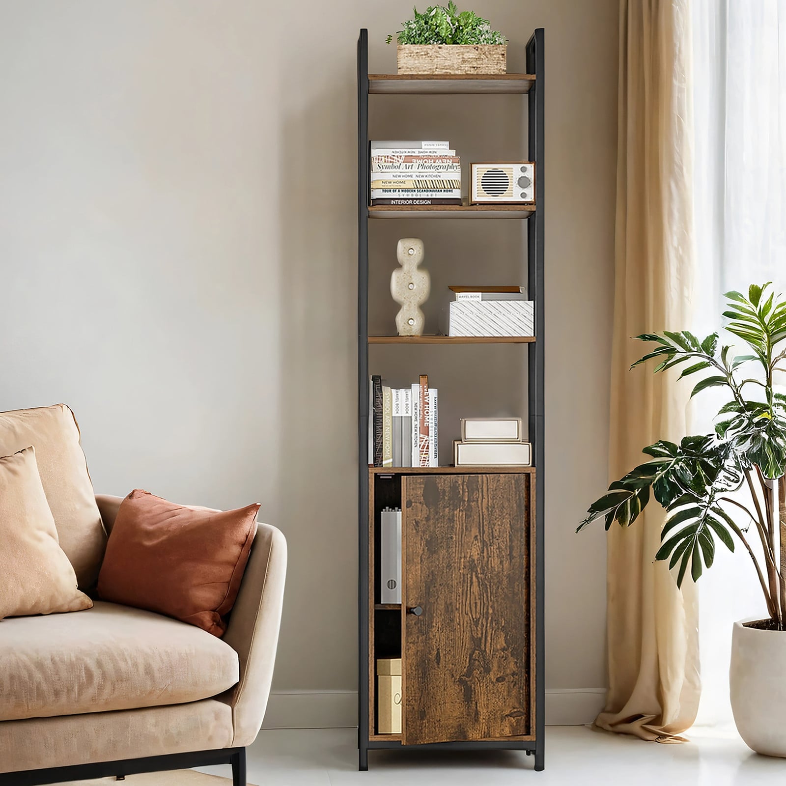 home24 Open kast Niolon met deur, bruin/zwart
