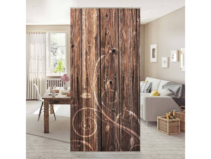 Raumteiler Holzzaun floral 120 x 250 x 0cm Braun