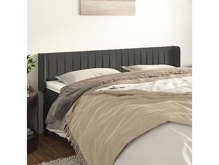 RJPLMFV Kopfteil aus Velours, Dunkelgrau, 163 x 16 x 78/88 cm Klassisches Design, höhenverstellbar, stabile Holzbeine, bequeme Rückenunterstützung