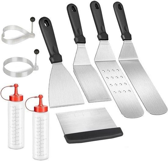 Famanu Roestvrijstalen grillgereedschapset met spatel, schraper en hamburgeromdraaier