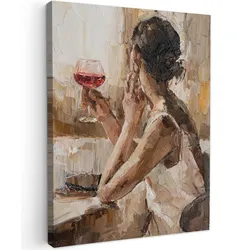 LEINWANDBILD Ölgemälde - Frau - Wein Room Decor 30x40 cm