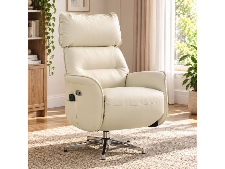 HOMCOM Fauteuil Relax Pivotant Massant Chauffant PU Crème Réglable