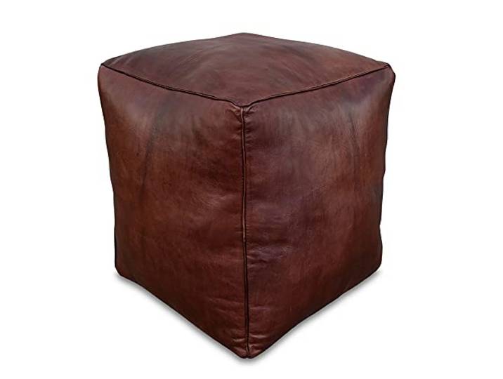 Poufs&Pillows Quadratischer Leder Pouf XL - Handgefertigt - gefüllt geliefert - Ottoman, Sitzsack, Fußhocker (Dunkelbraun)