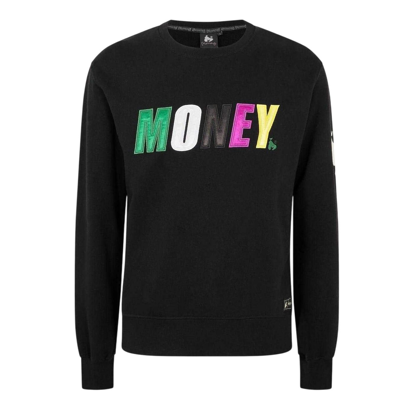 Money Heren Sweatshirt met satijnen ronde hals (Zwart)