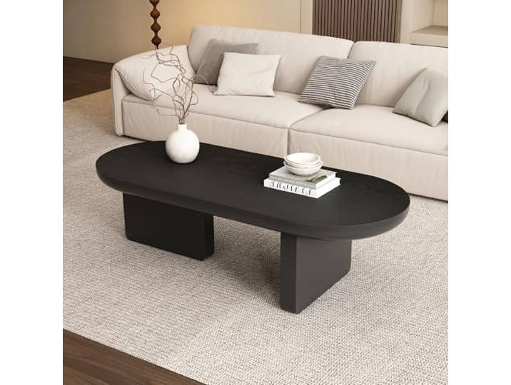 Merax Couchtisch, Wohnzimmertisch, Sofatisch, Kaffeetisch für Wohnzimmer, Moderner minimalistischer Stil, Ovale Tischplatte, einfacher Aufbau, Beistelltisch für Büro, Balkon, Schwarz