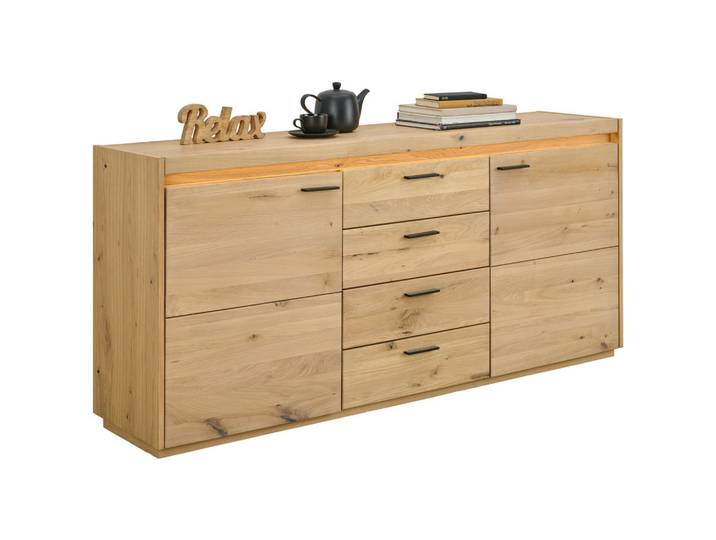 Linea Natura Sideboard, Eichefarben, Holz, Kerneiche,Kerneiche, furniert, massiv, 2 Fächer, 4 Schublade(n) Schubladen, 180.2x83.5x41.8 cm, Beimöbel erhältlich, stehend, Kleinmöbel, Kommoden, Sideboards