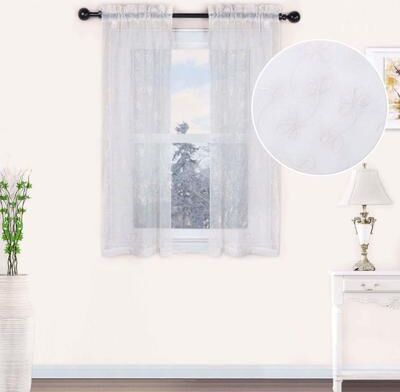 Superior Bohemian Floral Scroll Sheer Curtain Set with 2 Panels