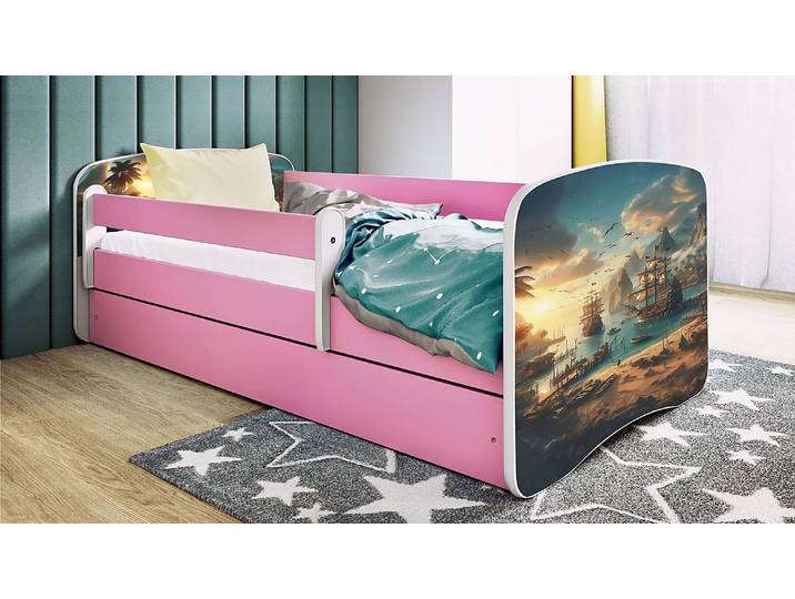 Einzelbett Buyo - Schiff 80 x 180 cm mit Lattenrost Pink/Rosa
