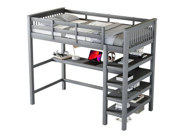 Flora Grace Hochbett 90/200 cm Grau mit Schreibtisch und Ablagefächern, 90x200 cm, Babymöbel & Kindermöbel, Kinderzimmer & Jugendzimmer, Kinderbetten, Hochbetten