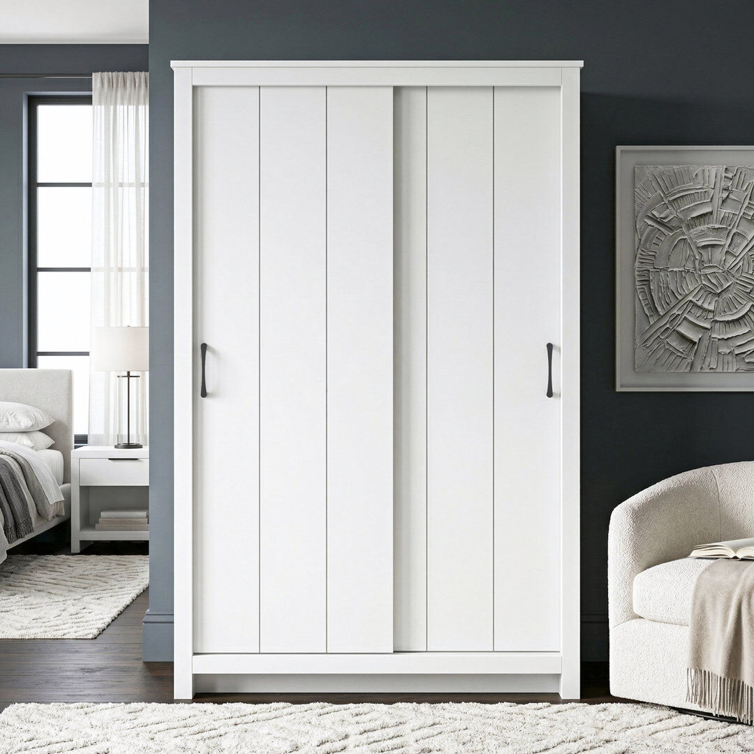 17 Stories Limestone 2 Door Sliding Door Wardrobe White 113cm W X 57.3cm D