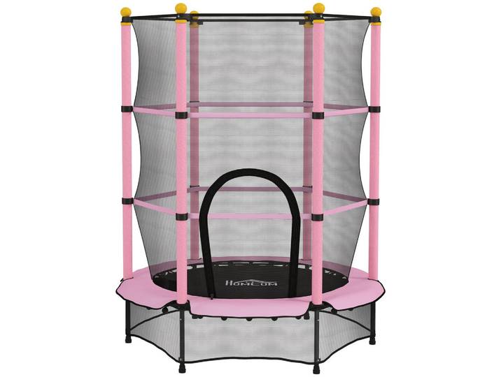 Homcom Kindertrampolin, Rosa, Metall, Kunststoff, 140x140 cm, Freizeit & Co, Gartenspielzeug