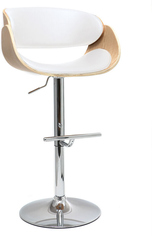Miliboo Design-Barhocker höhenverstellbar weiß und helles Holz BENT