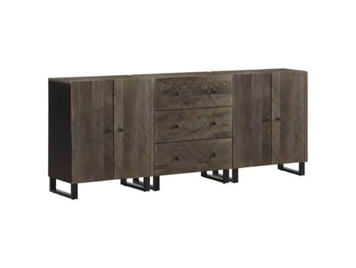 WXGTBKPR 3er Set Sideboard Schwarz 60x33x75 cm Massivholz Mango Anrichte Schrank mit Metallfüßen
