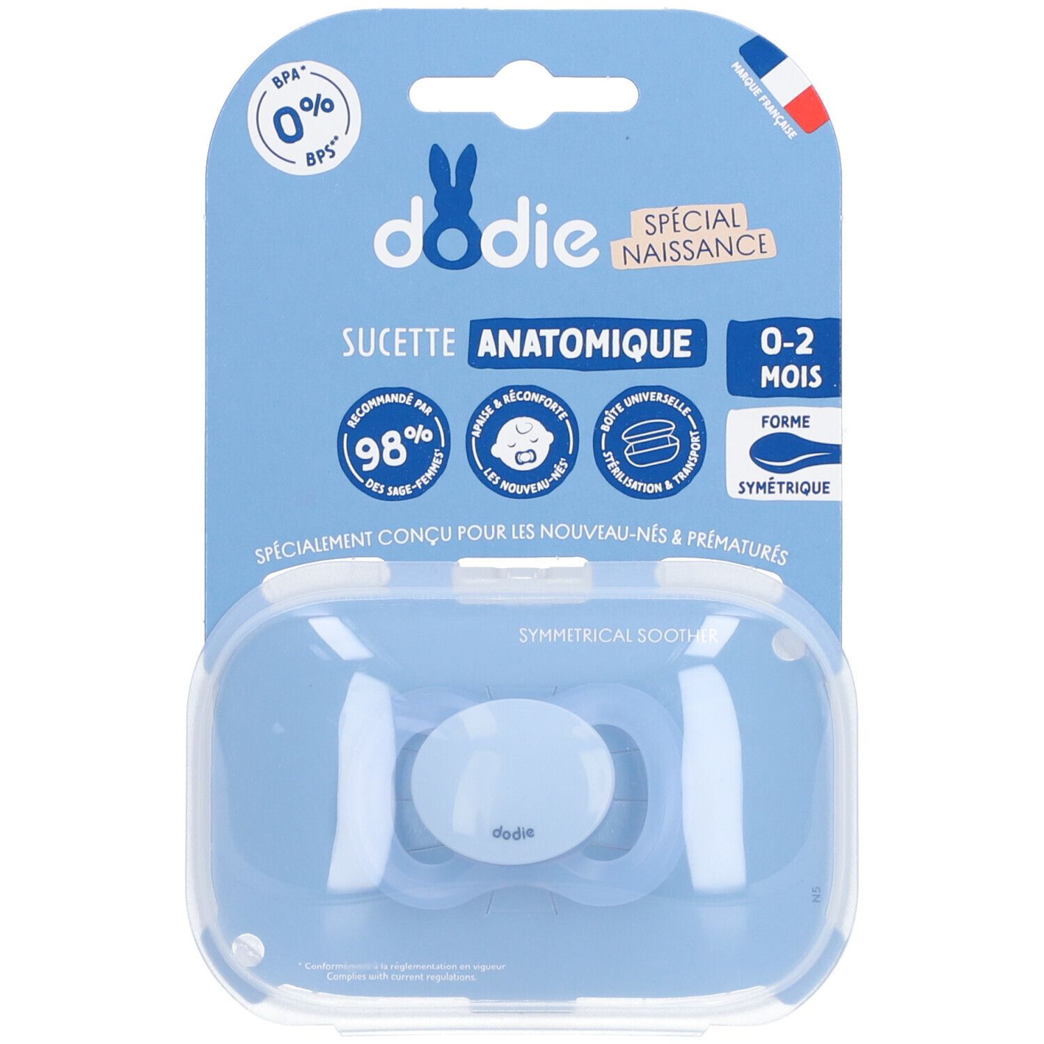 Dodie Anatomisch Fopspeen Blauw 0-2 Maanden DUO 1 St Sauger