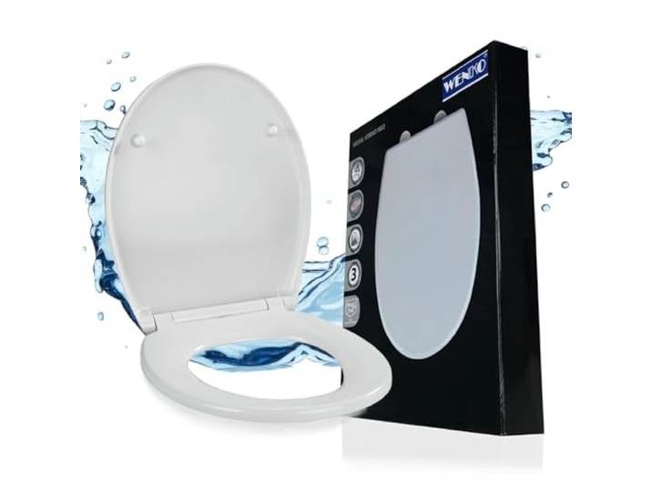 WENKO Toilettendeckel mit Absenkautomatik, oval, belastbar bis 175 kg, Klodeckel aus antibakteriellem, stabilem Duroplast, widerstandsfähig gegen Kratzer, einfache Montage, Mod. Vorno Neo, weiß