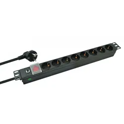 Helos 19" Steckdosenleiste PROFESSIONAL, 8-fach, schwarz, 2,0m, mit Schalter