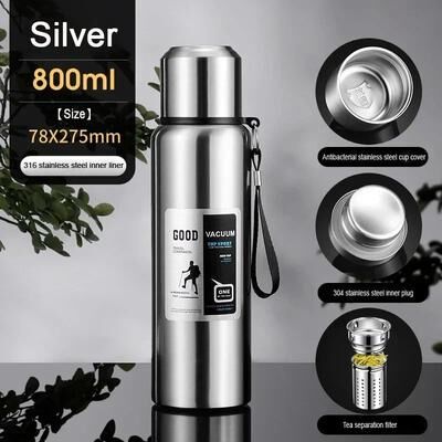 Inspire Select Large Capacity Stainless Steel Insulated Thermos Tumbler Vacuum Thermal Travel Mug For Hot & Cold Drinks silver 27.0 Fl Oz