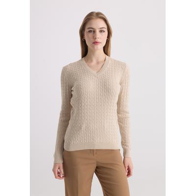 V-Ausschnitt-Pullover FELIX HARDY "V-Ausschnitt-Pullover", Damen, Gr. S, beige, 100% Baumwolle, V-Ausschnitt, Pullover