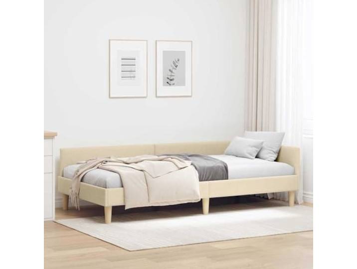 Eckbettrahmen creme 90 x 190 cm Stoff Schlafsofa, Kopfteil, wendbares Kopfteil, Holzwerkzeug, inklusive Lattenrost, für den Innenbereich, Montage erforderlich