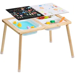 VEVOR Sensoriktisch für Kleinkinder Aktivitätstisch mit 3 faltbaren Aufbewahrungsbehältern & doppelseitiger Tafel, Sand- und Wassertisch Sensoriktisch für Kinder aus Holz zum Zeichnen Lernen Essen