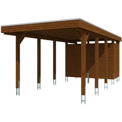 Skan Holz Carport Friesland 314x708 cm inkl. Abstellraum Sparset-nussbaum Holzcarport