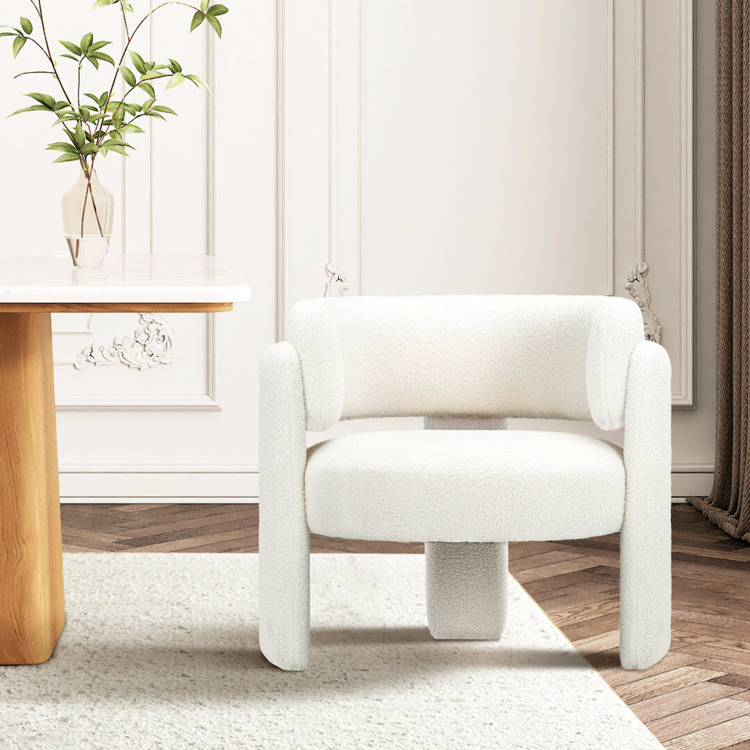 Ivy Bronx Solid Wood Barrel Armchair - Plush Seat, Skin-Friendly Fabric & Versatile Cream 72.4cm H X 84cm W X 72.4cm D