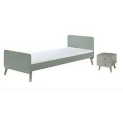BETT mit Nachtkommode Kamillah aus MDF in Olive Grün