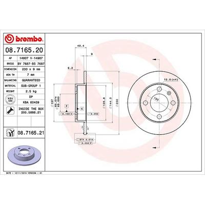 Brembo Bremsscheibe Hinterachse Voll [Hersteller-Nr. 08.7165.21] für VW, Seat