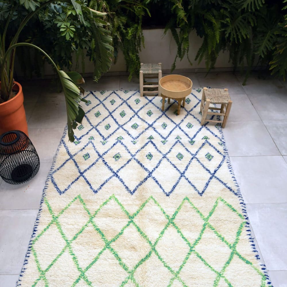 AFK Living Tapis berbère au design graphique pure laine 160 x 230 cm Bleu 230x2x160cm