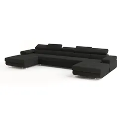 WOHNLANDSCHAFT OMBRA Schwarz Velours-Stoff mit Schlaffunktion