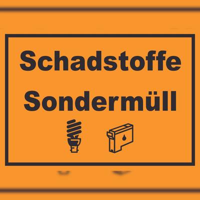 HB-Druck Schadstoffe Sondermüll Mülltrennung Schild Text Symbol Lack Tinte waagerecht A6 Rückseite selbstklebend