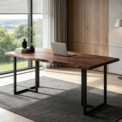 OEM "63"" Home Office Desk, Solid Wood Writing Desk with Edge, Heavy Duty Industrial Desk, Large Computer Workstation"