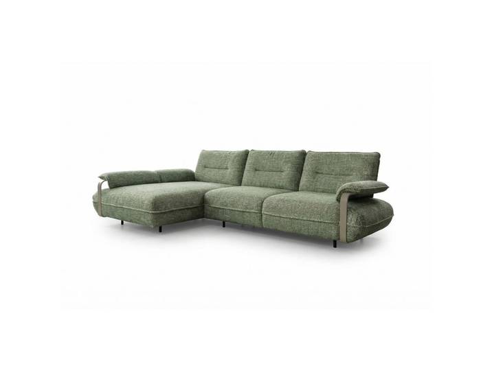 Kawola Ecksofa Anissa Grün Flachgewebe, Kunststoff, Echtholz, Füllung: Kaltschaum, Ottomane links, 297x185 cm, Wohnzimmer, Sofas & Couches, Wohnlandschaften, Ecksofas