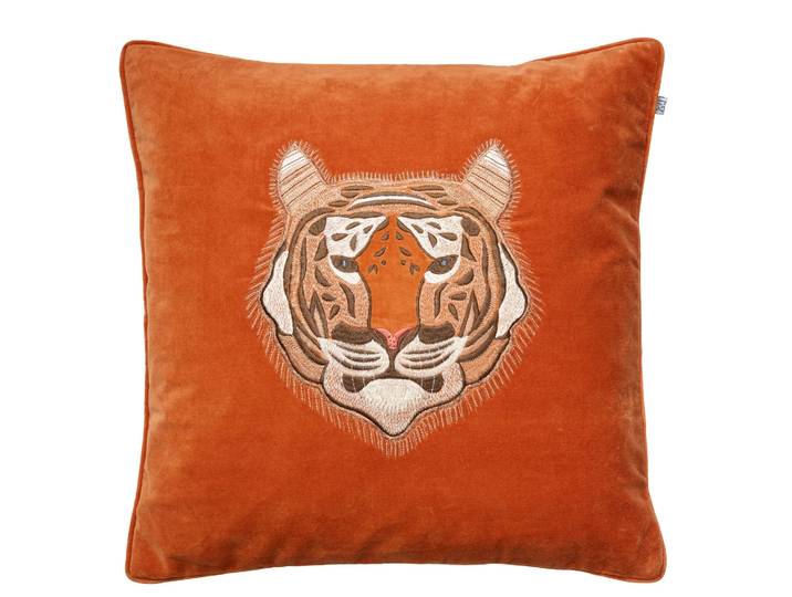 Chhatwal & Jonsson Housse de coussin brodée Tigre 50 x 50 cm Orange