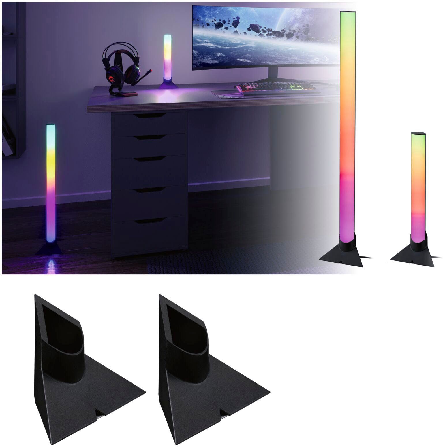 PAULMANN LED-Streifen "EntertainLED Lightbar Standfuß Zubehör 132x67mm", schwarz, Gesamtlänge 13,2m, Lichterketten, LED-Streifen
