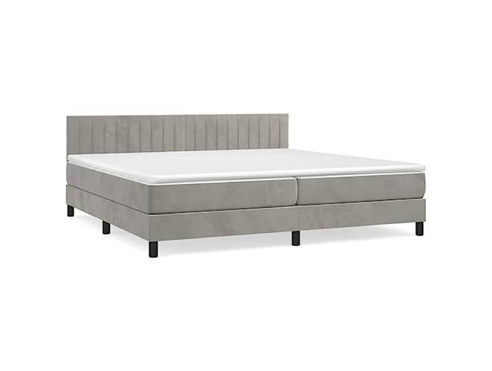 PUGYNBK Boxspringbett aus Samt, Hellgrau, 200 x 200 cm Verstellbares Kopfteil, Taschenfederkernmatratze, mittelharte Unterstützung, Hautfreundlicher Schutz