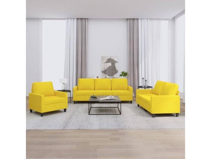 HEFZGDB 3-TLG. Sofagarnitur mit Kissen Hellgelb Stoff – Robuste Wohnlandschaft mit atmungsaktivem Bezug für langlebigen Komfort und modernes Design, strapazierfähige Polsterung