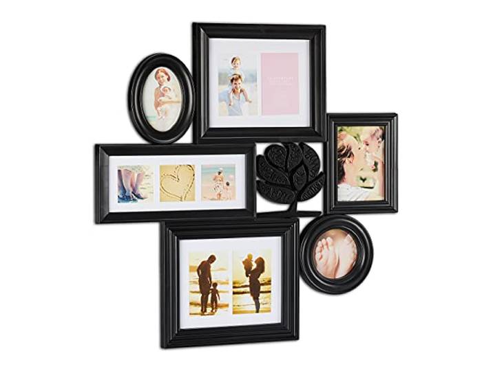 Relaxdays Cadre Photo pêle-mêle\, 10 Images\, Collage Mural\, Plastique\, Souvenirs\, Famille\, HxL 70\,5 x 70\,5 cm\, Noir